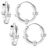 2 Pairs Bali Style 2mm Thick Sterling Silver 12mm Endless Hoop Earrings for ears Nose and lips 1/2 inch