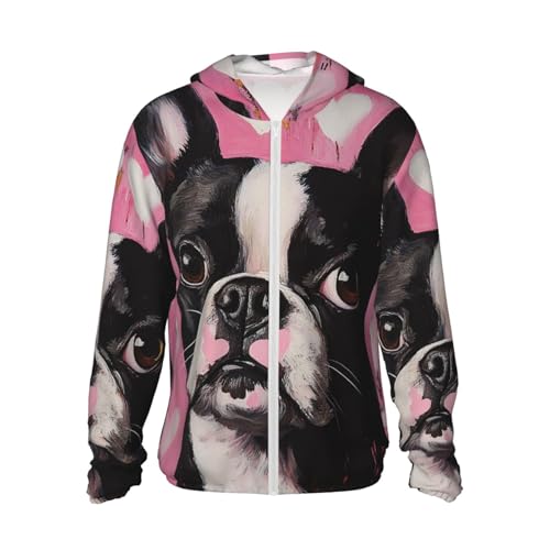 UPF 50+ Sun Protection Hoodie Long Sleeve Boston Terrier Dog Sun Shirt Rash Guard Fishing Shirts for Men