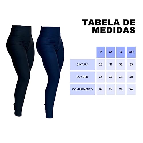 Kit 2 Leggings Femininas Cintura Alta, Calça Legging, Básica, Marinho, Preta, Fitness, Academia, Cor