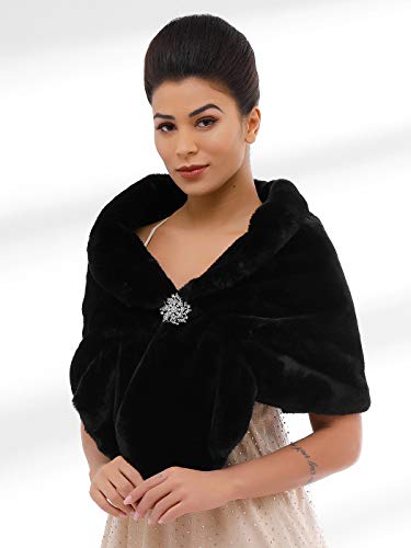 Unicra Wedding Fur Wraps and Shawls Faux Fox Fur Stoles Winter Cover Up with Rhinestones Brooch for Women and Girls4