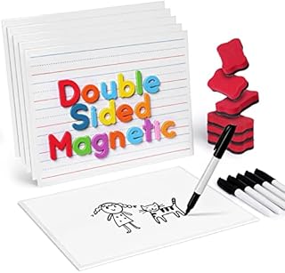 Gamenote Magnetic Small White Board Set - Double Sided Magnet Dry Erase Ruled Lap Boards 9x12 Lined Whiteboard for Kids Student Learning (6)