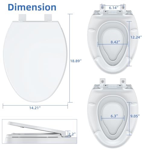 Toddler Toilet Seat – White Elongated Toilet Seat with Toddler Seat, Quick-Release & Slow-Close Hinges, Child & Adult Friendly, Fits 19-Inch Elongated Toilets, Perfect for Family Bathroom Training