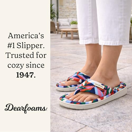 Image of Dearfoams Women's Melanie Colorblocked Microfiber Terry Thong Slipper