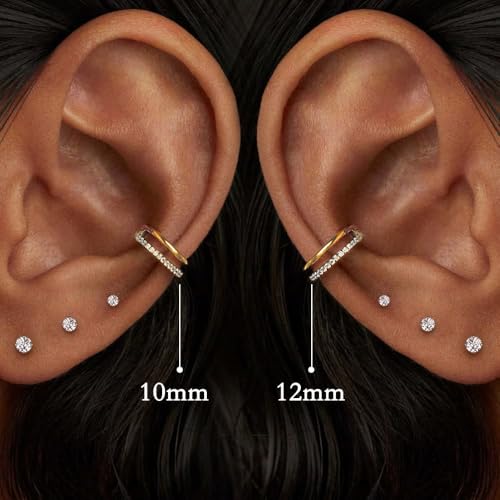 2pcs Double Loop Titanium Nose Rings,16g 8/10mm Double Hoop ASTM F136 septum rings Cartilage Helix Daith Rook Earring Hinged Septum Segment Ring Clicker Piercing Silver-Gold3