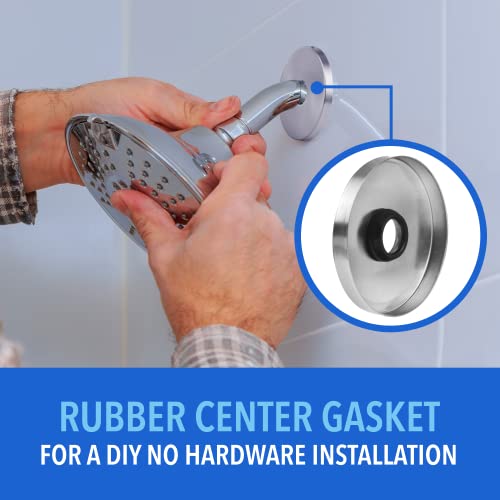 [2 Pack] Stainless Steel Showerhead Escutcheon Plate Set - Extra Large 3.5" Shower Arm Flange To Cover Up Miss Cuts - Shower Remodeling Plate For A Timelesstouch - Easy Install Plumbing Cover Plates #TOP5