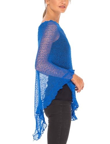 Image of SHU-SHI Women's Sheer Knit Poncho Shrug Lightweight Asymmetrical Ruffle Wrap Dressy Summer Shawl Cover Up Top