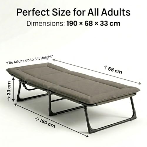 Image of EYUVAA LABEL Folding Recliner Bed for Adults,5-Position Adjustable Folding Bed,Heavy Duty 150KG Capacity Metal Frame Camping Cot,Foldable Sleeping Bed for Home, Office, & Travel Use ((193x68x33 cm))