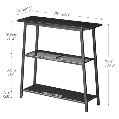 Image of HOOBRO 30 inch Narrow Console Table, 3-Tier Small Entryway Table with Storage Shelves, Behind Couch Sofa Table, Hallway Table for Entryway, Foyer, Hallway, Living Room, Black BB62XG01