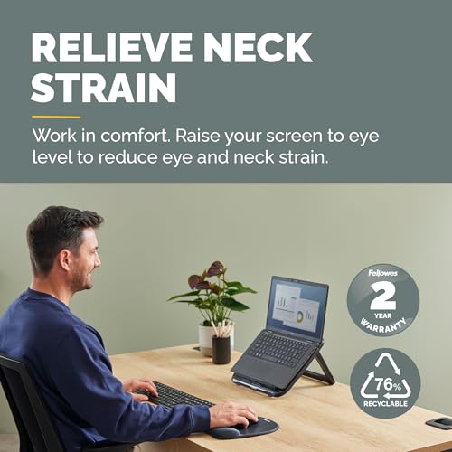 Fellowes Everyday Laptop Stand for Desk - Adjustable Laptop Riser for the Home, Office & Hybrid working - Portable Laptop Stand with 7 Height Adjustments - Max Monitor Size 17", Max Weight 4kg - Black