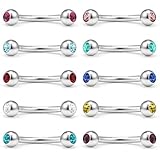 Ruifan Lot of 10 Mix Color Double Jeweled Diamond Eyebrow Piercing Jewelry Curved Barbell with Ball Kit Eyebrow Tragus Lip Ring 16g 16 gauge 8mm (Steel)