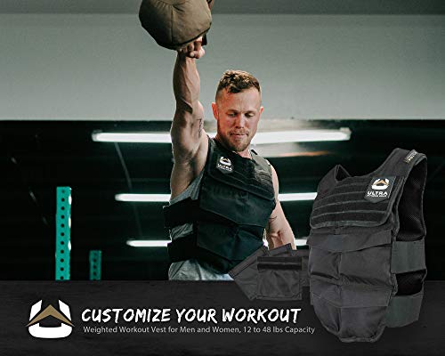 Ultra Fitness Gear Breathable Exercise Weighted Vest, 12 to 48 lbs Capacity, with Full Molle Webbing Chest Panel and Secure Straps, Weighted Workout Vest for Men and Women, Black