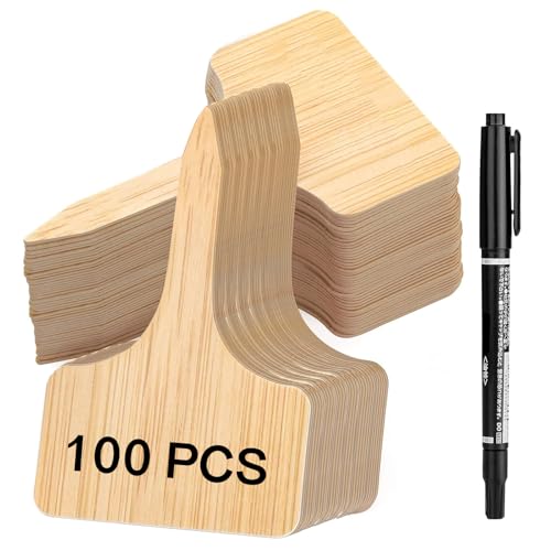 Plant Labels 100 PCS Bamboo-Pattern PVC Garden Tags with Marker Pen, Waterproof T-Type Plant Label Stakes for Outdoor Plants, Seedlings, Herbs & Vegetables – VerdantVibes