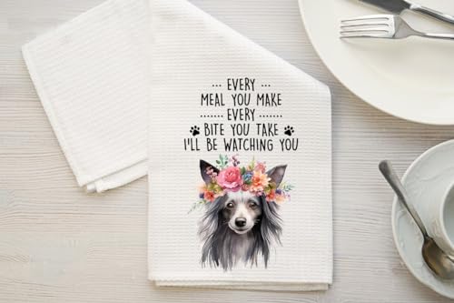 HKDesignGift Chinese Crested Kitchen Towel, Every Meal You Make Every Bite You Take I'll Be Watching You, Dog Kitchen Towel, Kitchen Funny Dish Towel, Chinese Crested Mom Gifts, Dog Lover Gifts