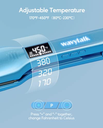 Hair Straightener, 1.75 Inch Wide Titanium Flat Iron For Hair, Professional Hair Straightener With Adjustable Temp(170 ℉-450℉), Fast Heat Up Dual Voltage Flat Iron(Blue) #TOP4