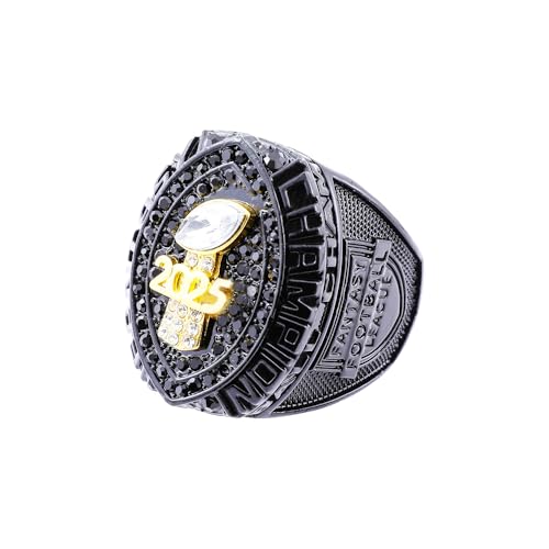 Image of 2025 Fantasy Football Championship Ring | Heavy FFL Champion Trophy Ring | Gold Silver Tone Plated Award Trophy for Fantasy Football League Winner