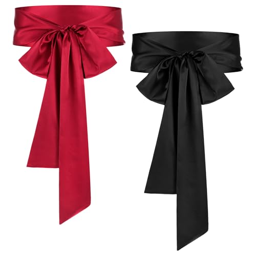 2pcs Sash Belts for Women, Sash Belt, 3.74In Wide Bridal Ribbon Belt for Wedding Formal Prom Party Special Occasion, Black & Red Sash Belts