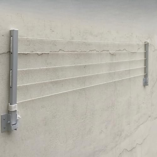 Image of Heavy Duty 5 Layer Wall Mount Cloth Drying Stand for Balcony with 40 Feet Rope | Foldable Clothes Drying Stand | Wall Mounted Cloth Drying Stand