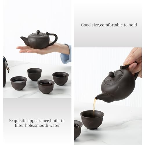 Homee Portable Chinese Tea Set,Gongfu Kung Fu Tea Set,Tea pot Set Porcelain Teapot & Teacups with Travel Bag,Teapot Teacups Portable All in One Gift Bag for Travel,Home,Gifting,Outdoor and Office by HOMEE - Image 4