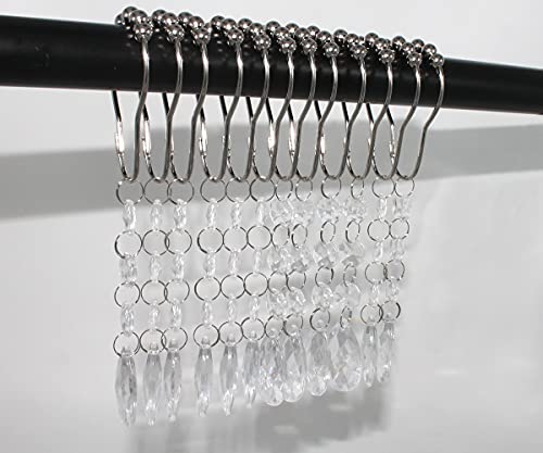 Shower Curtain Hooks 304 Stainless Steel Rustproof Shower Curtain Hangers Acrylic Bathroom Crystal Elegant Style For Bathroom Shower Rods, 12 Pcs #TOP4