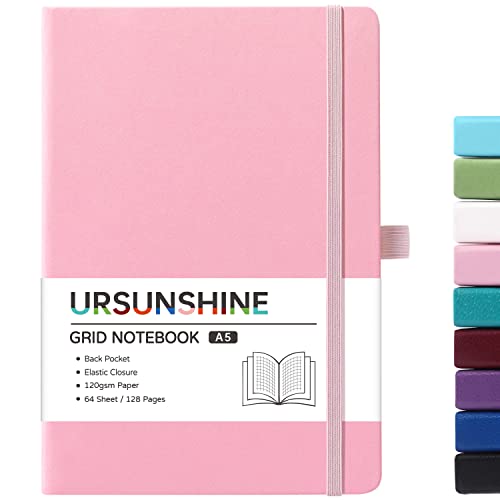 Carnet de notes quadrillé pour ne plus perdre vos stylos grâce au porte-stylo rose