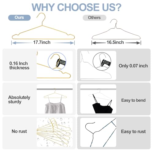 SPECILITE 100 Pack 17.7'' Gold Metal Hangers with Notches for Large Suits Size, Shirts, Pants, 0.16" Heavy Duty Coats Hangers, Space-Saving by SPECILITE - Image 3