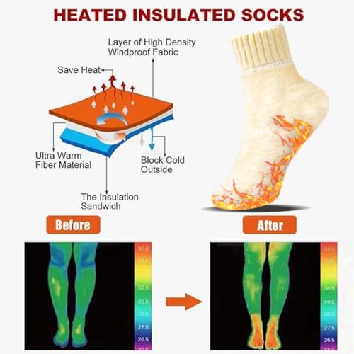 Image of 3 Pairs Winter Socks for Women Thermal Insulated Solid Thick Warm Cozy Crew Socks Christmas Gift