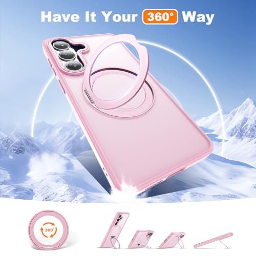 Image of for Samsung Galaxy S26 Plus Case with 360Rotatable Magnetic Ring Stand Compatible with Mag-Safe Military Protection Matte Translucent Phone Case for Samsung Galaxy S26+,Pink