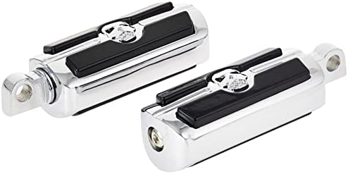 Krator Front & Rear Foot Peg Foot Rests Chrome Compatible with Harley Davidson (All Years) Skull Head