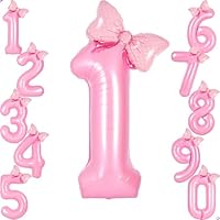 Pink 1 Balloon Number Pink Birthday Decorations for Girls, Bow Foil Mylar Large 40\u201D 1 Birthday Balloon for Girls Bow Butterfly Coquette 1st Party Decorations(Number 1 balloons)