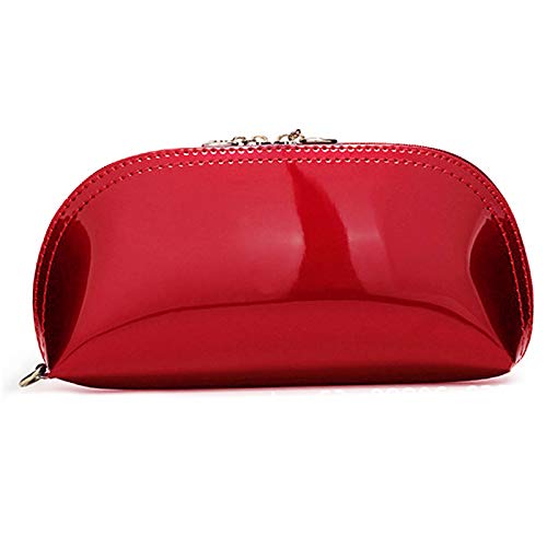 ZLMBAGUS Fashion Cosmetic Bag Patent Leather Makeup Pouch Wristlet Zipper Makeup Case Holder Coin Purse Clutch Red - Image 4
