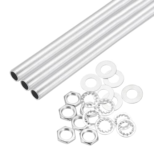 Image of MECCANIXITY 21Pcs 14.2 inch Lamp Pipe Nipples Kit with Hex Nuts Washers, M10 Fine Threaded Hollow Tube Repair Hardware Fasteners Assortment for Assembly Chandelier Ceiling Lamp DIY, Silver