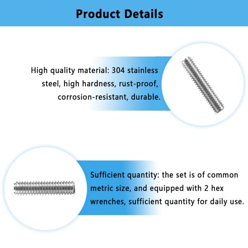 212-teilige Innensechskantschraube, 304 Edelstahl M3 x 3 mm M3 x 4 mm M3 x 5 mm M3 x 6 mm M3 x 8 mm M3 x 10 mm M3 x 12 mm Innensechskant-Madenschraube