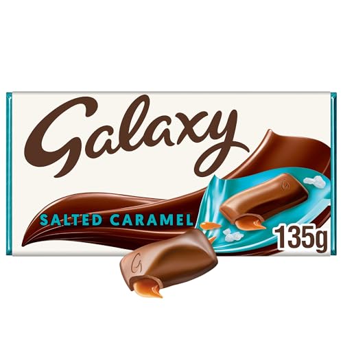 Galaxy Salted Caramel Chocolate Sharing Bar 135g A Large Block of Smooth Milk Chocolate with Salt & Caramel Pieces for Gifting Snacking Big Nights In Picnics & Much More