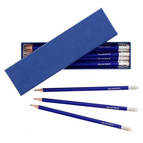 Custom Personalised 12 HB Blue Pencil and rubber with Blue Box. Back to school, birthdays,