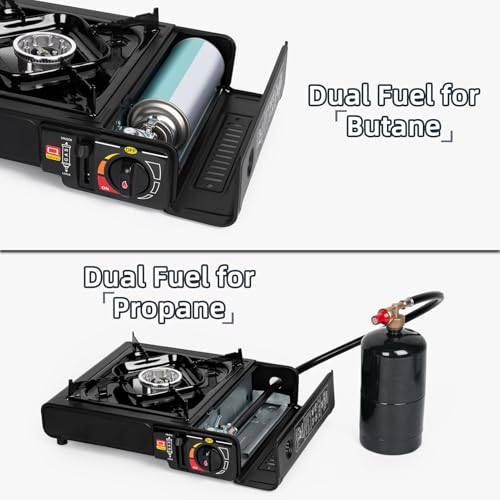 SHINESTAR Dual Fuel Stove with Butane & Propane Compatibility, Portable Camping Stove for Outdoor Cooking, Propane Adapter Hose and Carrying Case Included, 7800 BTUs Output - Image 5