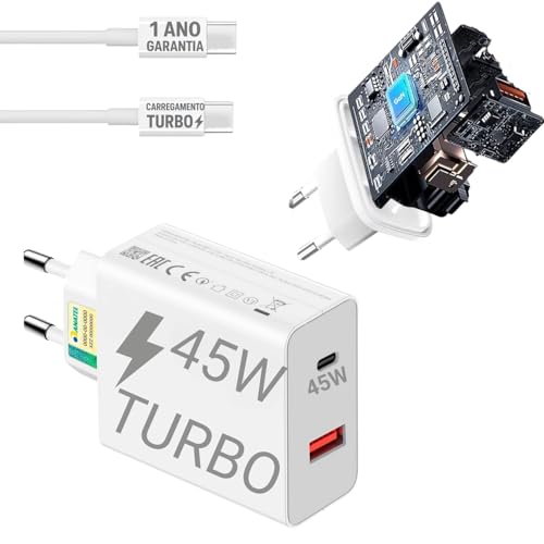 Carregador Tipo C Turbo Power USB-C 45W Compatível Xiaomi Redmi Note 15 Pro 14 13 14 Poco X7 Pro X6 X5 Xiaomi M7 Pro M6 M5 M4 M3 Poco F7 Pro F6 F5 Carregamento Rápido Celular Universal 10CLICK®