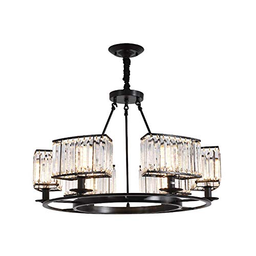 Lustre en cristal moderne noir 10 lumières pour éclairage de salon et salle à manger chic