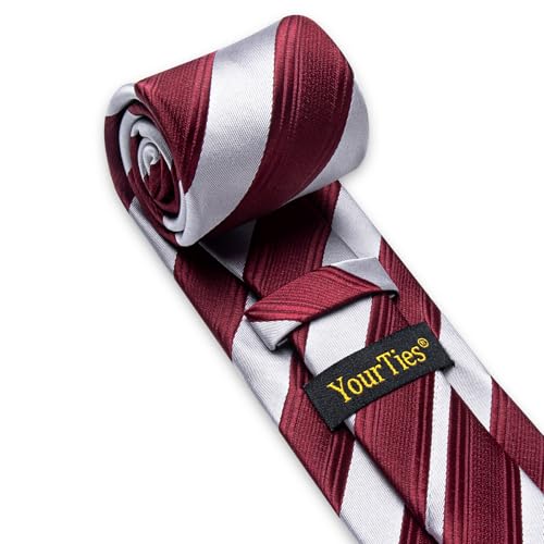 Image of YourTies Striped Ties for Men Classic Woven Silk Necktie with Handkerchief Cufflinks Set Formal Business Party Wedding