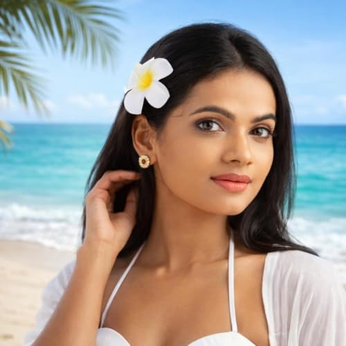 Image of Tia Crafts White Hawaii Plumeria Flower Hair Clips - Tropical Floral Hair Accessories for Women (White - Set of 25)