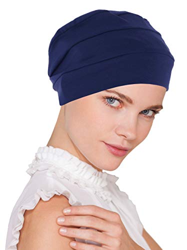 Chemo Cap Womens Cotton Beanie Sleep Turban Hat Headwear for Cancer Navy Blue