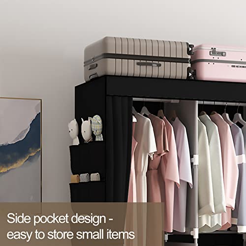 LOEFME Canvas Wardrobe 172 * 130 * 45cm, Wardrobes for Bedroom, New Base Design Fabric Bedroom Wardrobes with 2 Hanging Rails and 18 Side Bags, Fabric Closet, Cheap Folding Wardrobe, Black - Image 4
