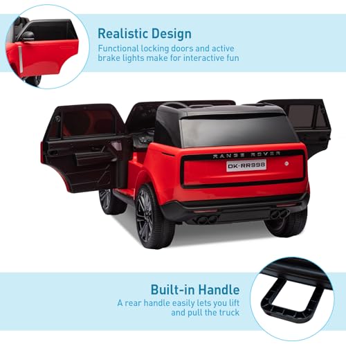 24V Officially Licensed Land Rover Ride On Car, Towallmark 2-Seater w/Parent Remote Control, 3 Speeds, Wireless Music, Spring Suspension, Led Lights, Electric Car for Kids Ages 37-95 Month, Red
