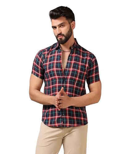 Image of TOPLOT Men's Regular Fit Casual Shirt Checks Design with Spread Collar & Half Sleeves