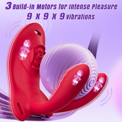 Image of BIG SHOCKED Rose Sex Toy Wearable Vibrator - APP Remote Control Couples Sex Toys for Women Adult Toys, Hands Free Clitoral G Spot Vibrator with 9 Powerful Vibrating Double-Ended Dildos BDSM Rose Toy