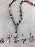  Halskette Y-Kette Rosenkranz Sommerhit 2019 aus Halbedelsteinen Tigerauge braun schwarz für Herren Damen Schmuck mit Anhänger zur Auswahl Anker, Buddha, Lilie K83