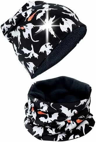 HECKBO 360° Reflektor Kinder Mütze & Loop Schal Set - 95% Baumwolle - weiches & pflegeleichtes Stretch-Material - Beanie Frühling Herbst Winter (48-54 cm)
