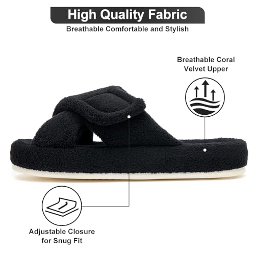 Women's House Slippers Adjustable Indoor Shoes Open Toe Bedroom Fuzzy Slide3