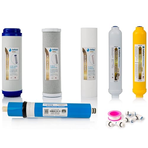 NATURE WATER PROFESSIONALS Kit de 5 filtres universels pour osmose inverse - Avec membrane Vontron 50GPD, rouleau de téflon, connecteurs et T - Idéal pour...
