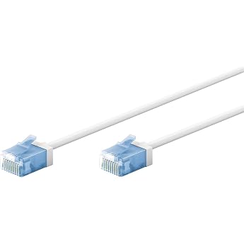 goobay 74286 CAT 6A Patch Cable Slim / Ultra Flexible RJ45 CAT 6A Network Cable U/UTP CU/Thin Ethernet Cable with Short Connectors / 10 Gbit/s LSZH Kink Protection / White 1 m