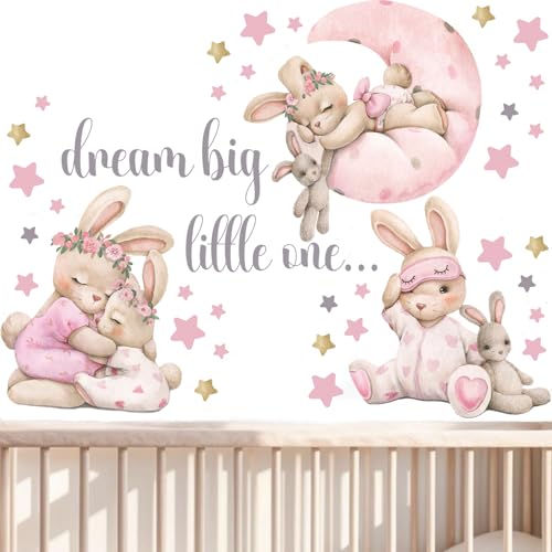 Pink Bunny Nursery Wall Decals-Baby Girl Room Rabbit Wall De